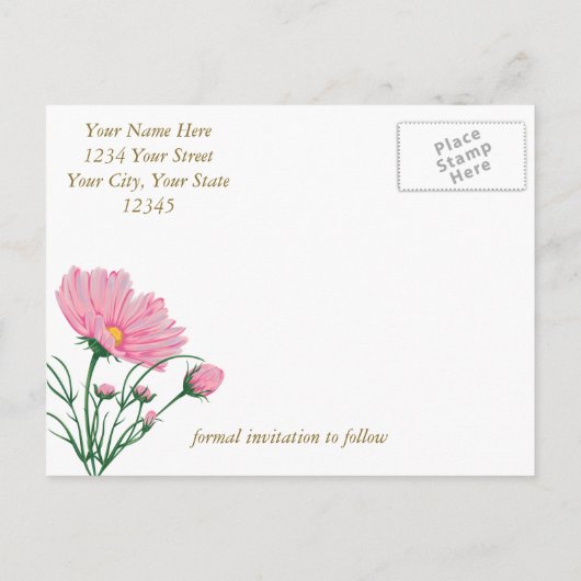 Save the Date Moderne schwarze Streifen rosa Mäuse Ankündigungspostkarte (Rückseite)