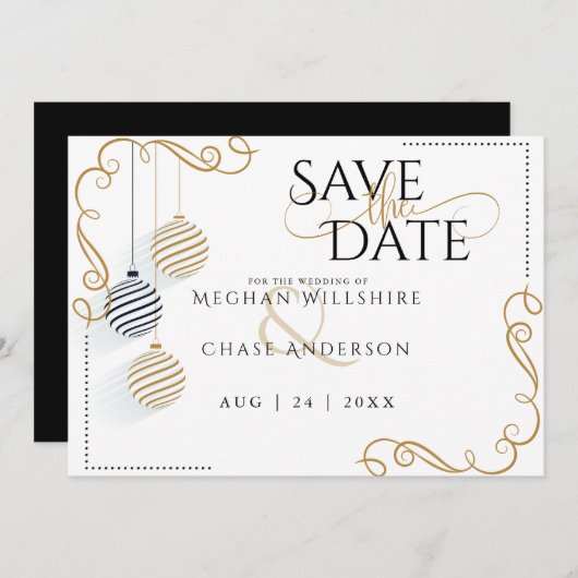 Save The Date | Moderne schwarze und goldene Baust (Vorne/Hinten)