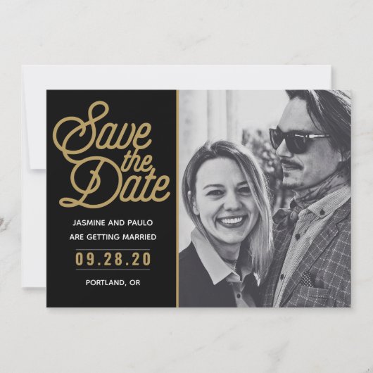 Save the Date Moderne Script Hochzeitsfotokarte Einladung (Vorderseite)