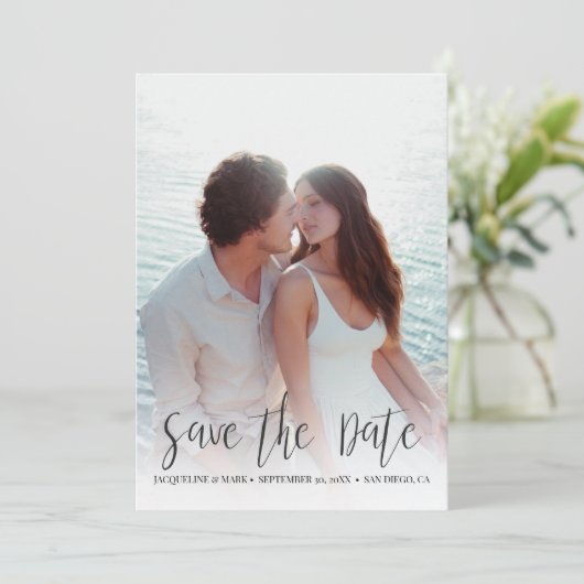 Save the Date Moderne, stilvolle Kalligraphie w Fo Einladung (Stehend Vorderseite)