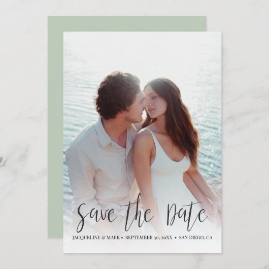 Save the Date Moderne, stilvolle Kalligraphie w Fo Einladung (Vorne/Hinten)