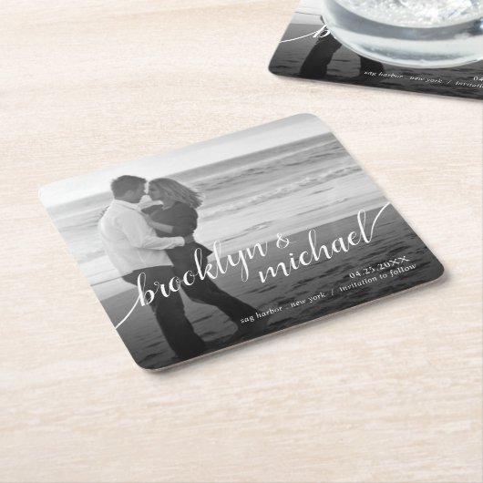 Save the Date moderne Swash-Skript-Mitteilung Rechteckiger Pappuntersetzer (angewinkelt)