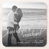 Save the Date moderne Swash-Skript-Mitteilung Rechteckiger Pappuntersetzer (Vorderseite)