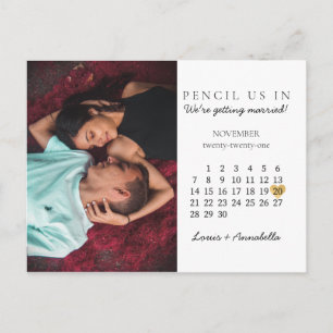 Save the Date Moderner Kalender Gold Herzstück Nov Postkarte