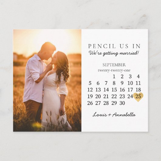 Save the Date Moderner Kalender Gold Herzstück Sep Postkarte (Vorderseite)