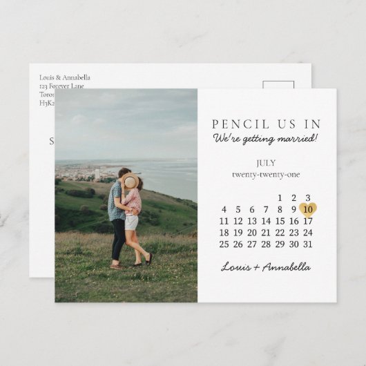 Save the Date Moderner Kalender - Goldenes Herz Ju Postkarte (Vorne/Hinten)