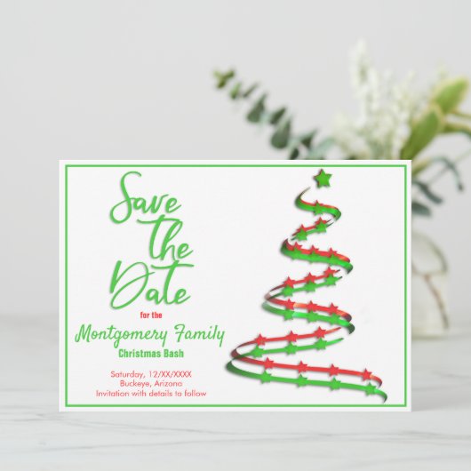 Save the Date | Moderner Weihnachtsbaum Ankündigung (Stehend Vorderseite)