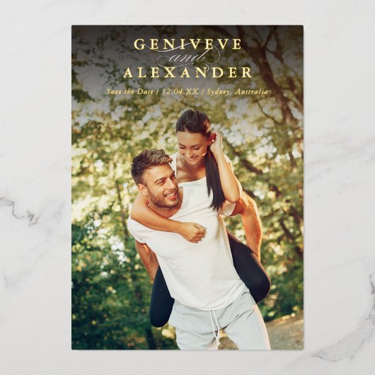 SAVE THE DATE modernes Foto minimalistischer Overl Folieneinladung (Vorderseite)