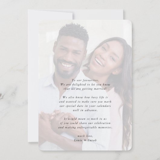 SAVE THE DATE modernes Foto minimalistisches Typüb Einladung (Rückseite)