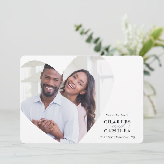 SAVE THE DATE modernes Foto mit elegantem Rahmen Einladung (Stehend Vorderseite)