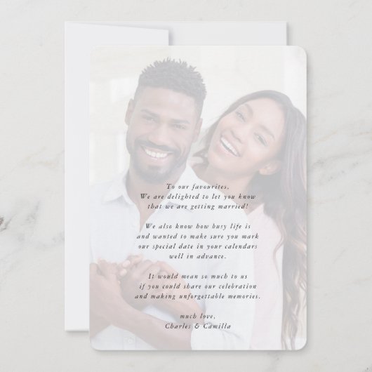 SAVE THE DATE modernes Foto mit elegantem Rahmen Einladung (Rückseite)