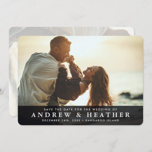 SAVE THE DATE modernes Foto-Overlay schwarz Einladung (Vorne/Hinten)