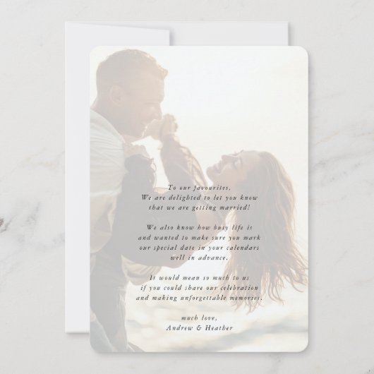 SAVE THE DATE modernes Foto-Overlay schwarz Einladung (Rückseite)