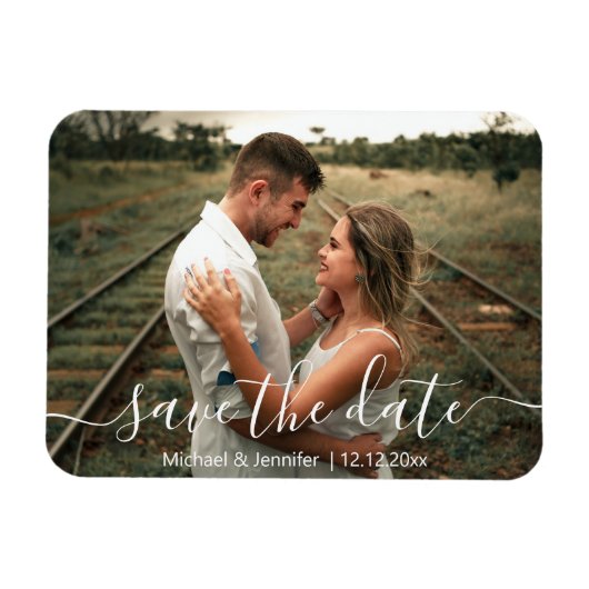 Save the Date modernes handgeschriebenes Hochzeits Magnet (Horizontal)