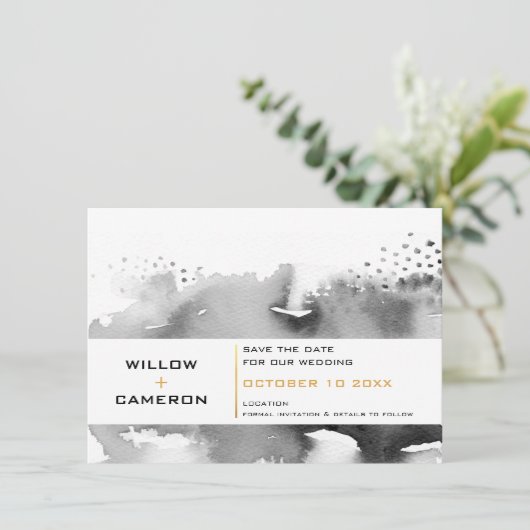 SAVE THE DATE modernes, minimalfarbiges Gold (Stehend Vorderseite)