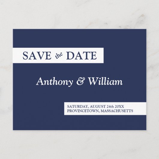 Save the Date Modernes Minimalistisches Navy Blue  Einladungspostkarte (Vorderseite)