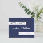 Save the Date Modernes Minimalistisches Navy Blue  Einladungspostkarte (Stehend Vorderseite)