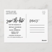 Save the Date Modernes Pinselskript Couple Foto Postkarte (Rückseite)