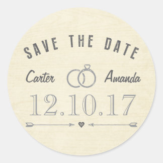 Save the Date Modernes, rustikales Tan Wood Runder Aufkleber