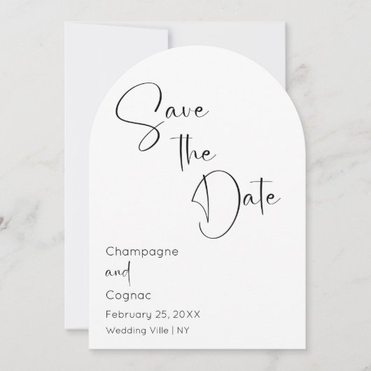 Save the Date Modernes Script Arch Wedding Foto Einladung (Vorderseite)