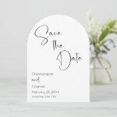 Save the Date Modernes Script Arch Wedding Foto Einladung (Stehend Vorderseite)