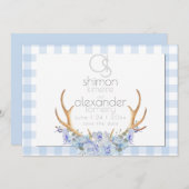 Save The Date | Monogram Blue Gingham Floral BOHO (Vorne/Hinten)