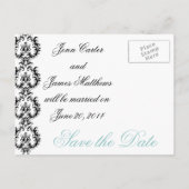 Save the Date Monogram Damask Wedding Blue Ankündigungspostkarte (Rückseite)