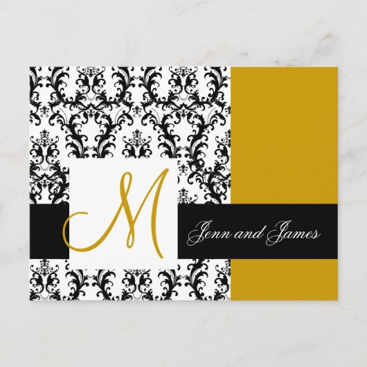 Save the Date Monogram Damask Wedding Gold Ankündigungspostkarte (Vorderseite)