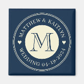 Save the Date Monogram Heart Deep Sea Blue Magnet (Vorne)
