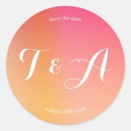 Save the Date Monogram Modern Sunset Ombre Runder Aufkleber