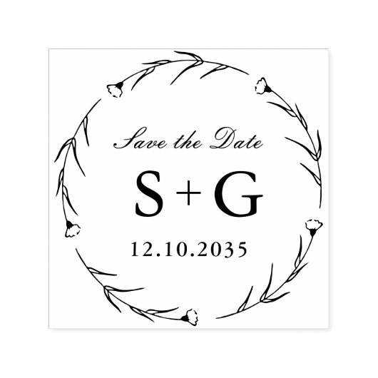 Save the Date Monogram Wedding Greenery Permastempel (Design)