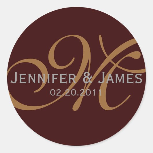Save the Date Monogram Wedding Sticker Brown (Vorderseite)