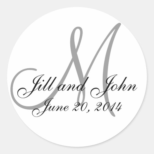 Save the Date Monogram White & Black Wedding Label Runder Aufkleber (Vorderseite)