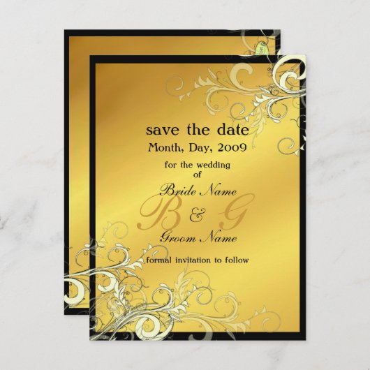 Save the Date, monogramm Creme-Wirbel Ankündigungspostkarte (Vorne/Hinten)