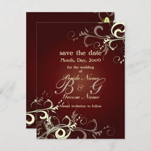 Save the Date, monogramm Creme-Wirbel Ankündigungspostkarte (Vorne/Hinten)