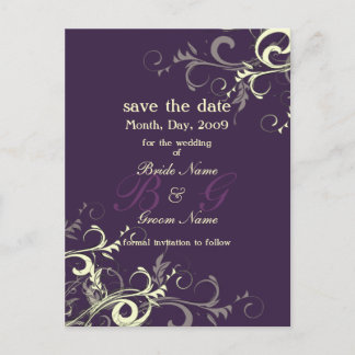 Save the Date, monogramm Creme Wirbel/DIY Farbe! Ankündigungspostkarte