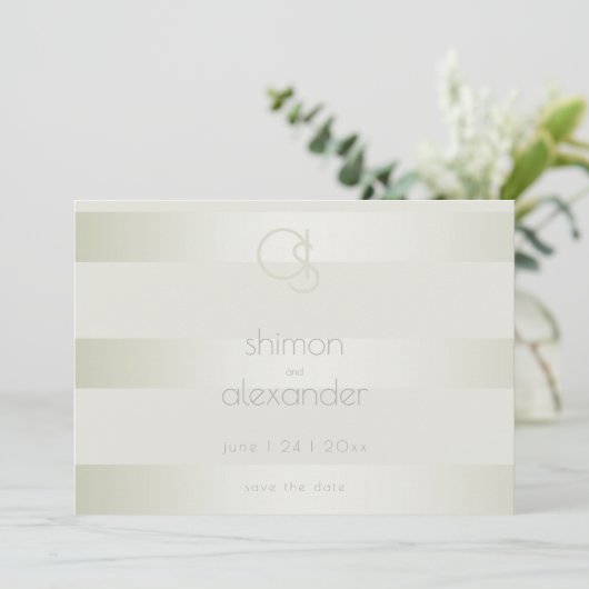 Save The Date | Monogramm des hellen Moosstreifens (Stehend Vorderseite)