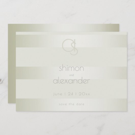 Save The Date | Monogramm des hellen Moosstreifens (Vorne/Hinten)