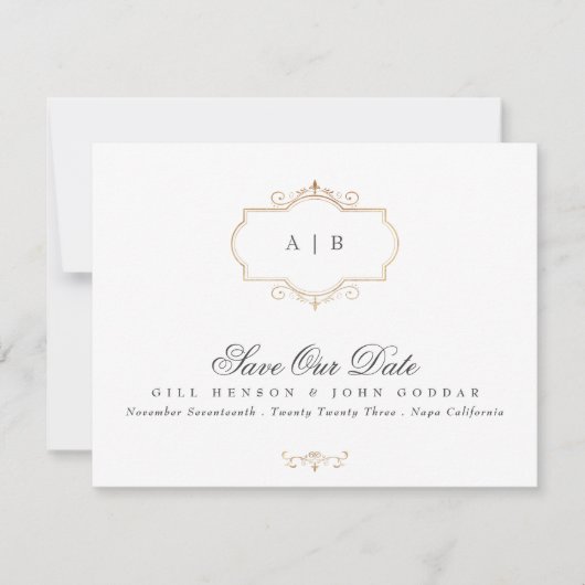 Save the Date Monogramm-Foto für klassisches Wappe Ankündigung (Vorderseite)