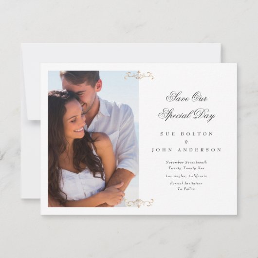 Save the Date Monogramm-Foto für klassisches Wappe Ankündigung (Rückseite)