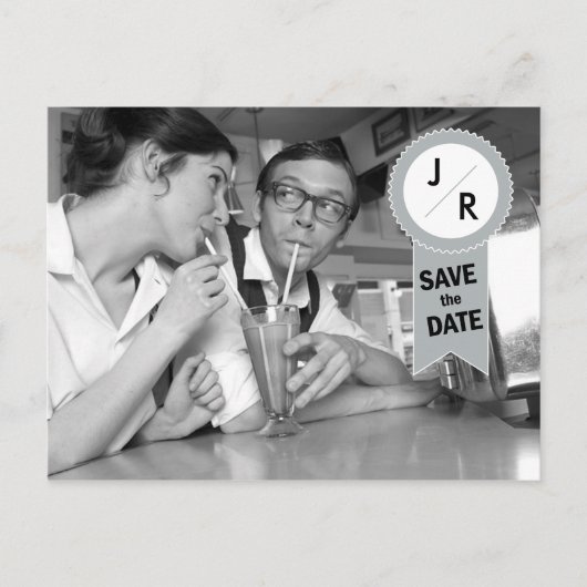 Save the Date Monogramm Postkarte (Vorderseite)