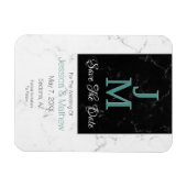 Save The Date, Monogramm Weiß & Schwarz Marmor, DI Magnet (Horizontal)