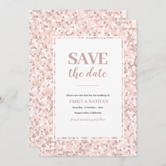 Save the Date Mosaic Dusty Pink Einladung (Vorne/Hinten)