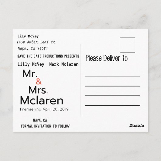 Save the Date Movie Poster Postkarte (Rückseite)