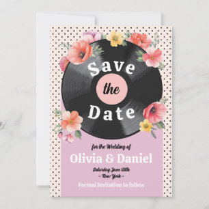 Save The Date Musik Schallplatte Hochzeit Blumen 1
