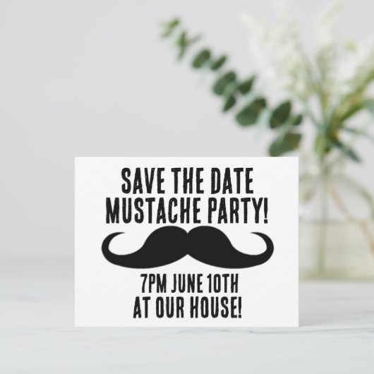 SAVE THE DATE MUSTACHE PARTY KINDER EINLADUNGEN (Stehend Vorderseite)