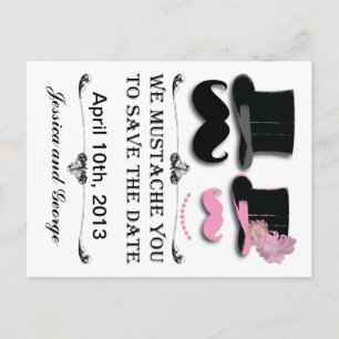 Save the Date Mustache und Top-Hat-Postkarte Ankündigungspostkarte