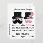 Save the Date Mustache und Top-Hat-Postkarte Ankündigungspostkarte (Vorne/Hinten)