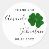 Save the Date Name Vierblättrige Kleeblatte Weiß Runder Aufkleber (Vorderseite)