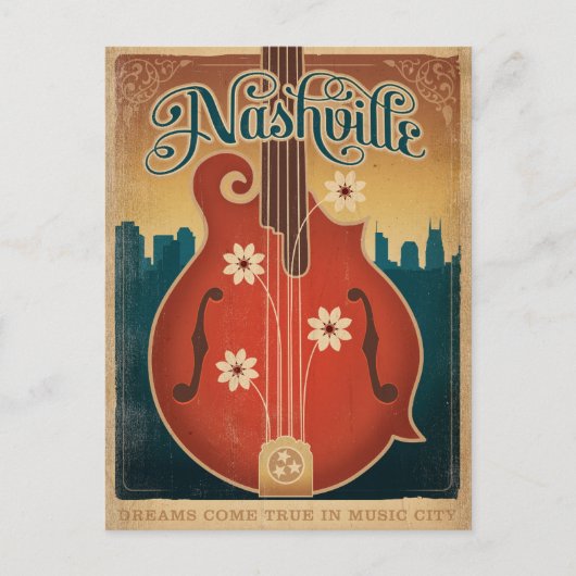 Save The Date | Nashville, TN - Blume Mandolin Ankündigungspostkarte (Vorderseite)